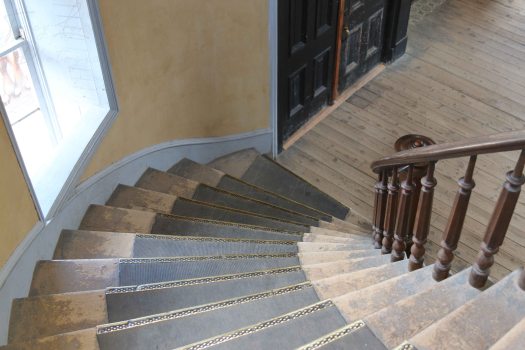 hot meade going down stairs